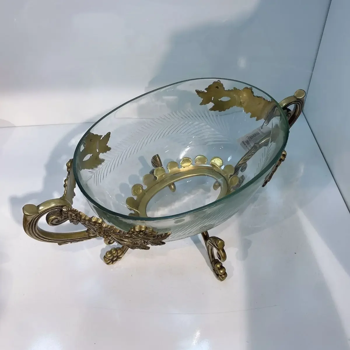 Light luxury fruit plate glass inlaid with brass decoration creative villa model room ornament soft decoration handicrafts
