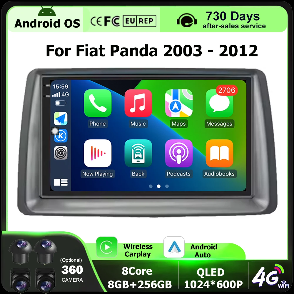 7'' Android 16 Auto For Fiat Panda 2003 - 2012 Car Radio Multimedia Player GPS Navigation Wireless Carplay DSP Head Unit 4G WIFI