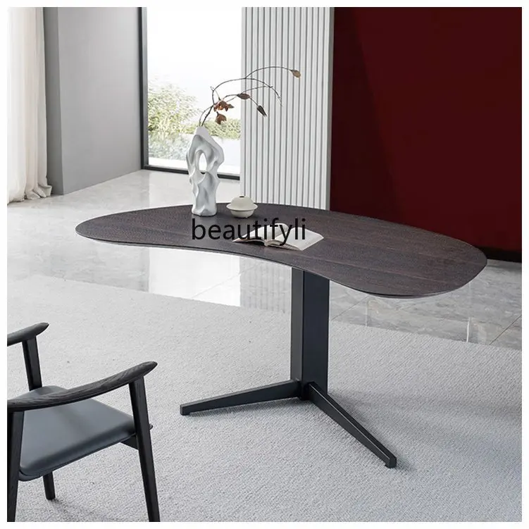 

Designer mid-island Italian minimalist solid wood writing desk smoked wood office desk