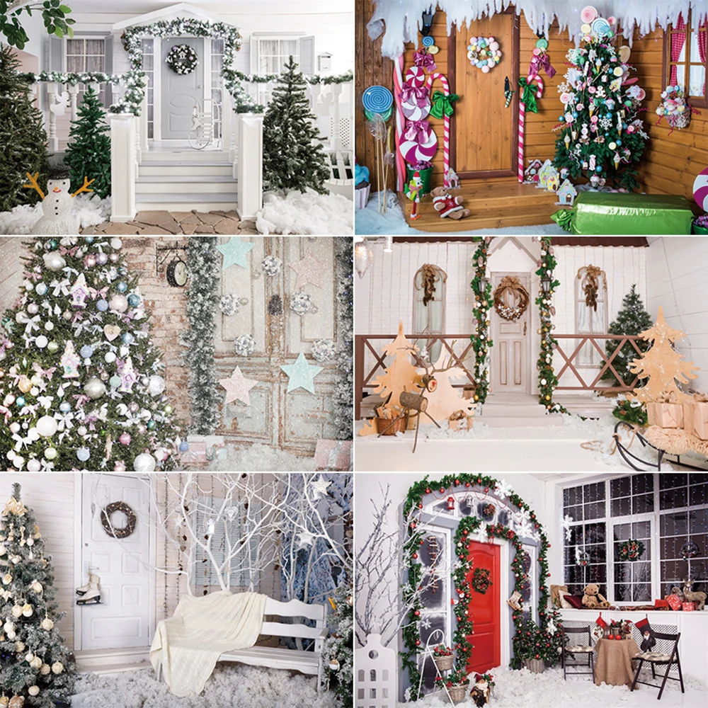 

MOON.QG Christmas Backdrop Photography Door Wreach Xmas Trees Photozone Background Child Studio Photobooth Accessories