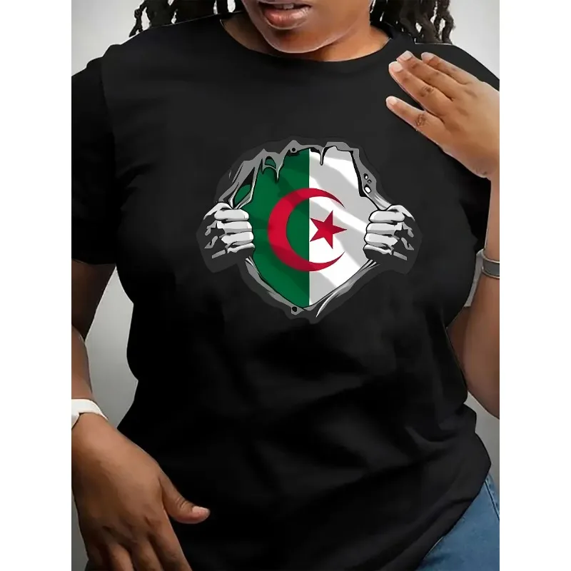 A Women's Pattern T-shirt Inspired By Algeria Casual Cotton Round Neck Fashion Trend Harajuku Women Loose Short Sleeved T-shirt