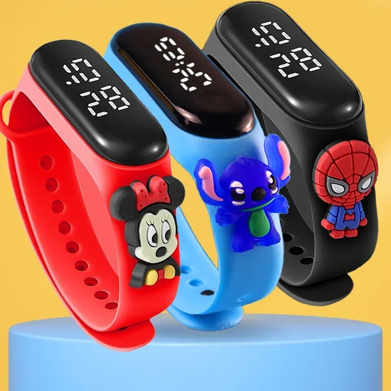 

Disney Stitch LED Waterproof Kids Digital Watch Spiderman Hulk Children Watch Sports Touch Electronic Kids Gifts