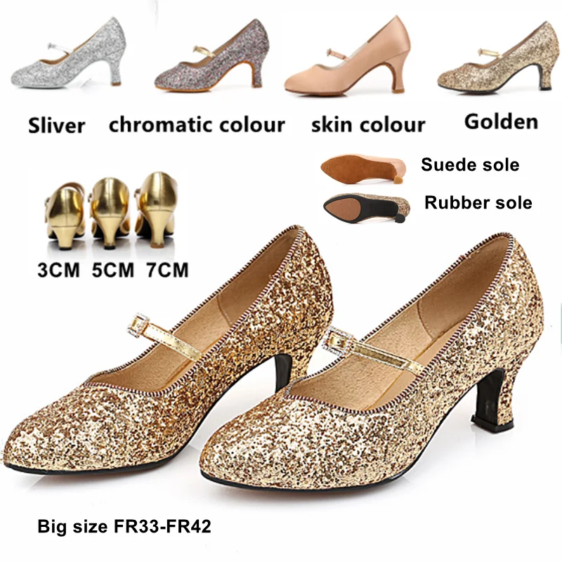 Dazzle Color Sequin Professional Latin Dance Shoes High Heel Shoes Closed Toe Salsa Tango Ballroom Standard Dance Shoes Women