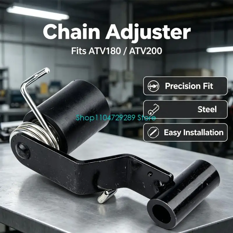 D8KE Drive Chain Maintenance Tensioner Assembly with Black Mounting Bracket, Bearing Roller and Spring Roller Hardware Design
