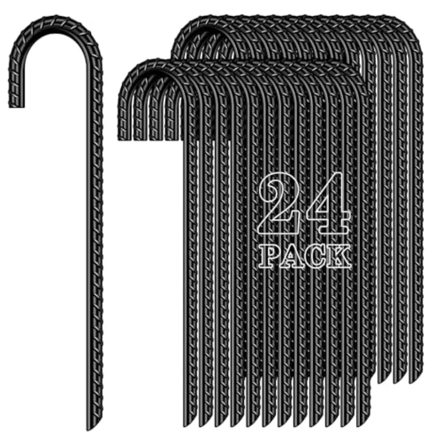 

12 Inch 24 Pack Rebar Stakes Heavy Duty J Hook Galvanized Ground Stakes Tent Stakes Stakes for Outdoor Decorations Inflatables