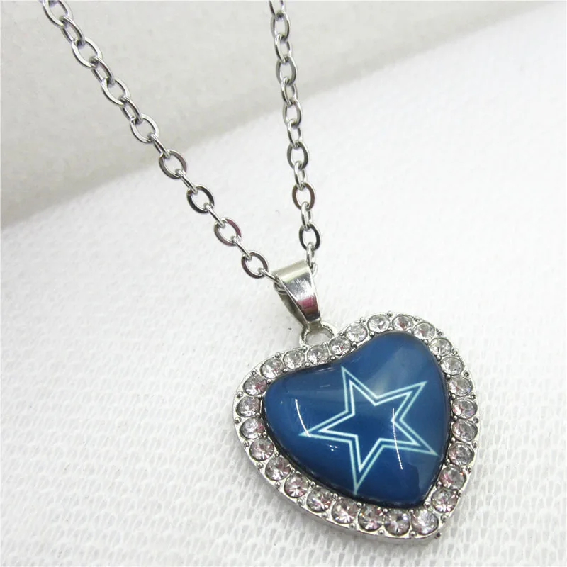 Wholesale 10pcs Football Sport Crystal Heart Necklace Pendant With 50cm Chains Jewelry Charms