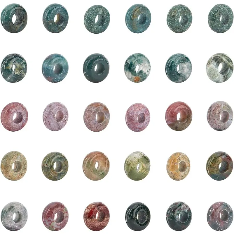 30 Pcs European Beads Indian Agate Loose Beads Large Hole Beads for Charm Bracelet Necklace Earrings Jewelry