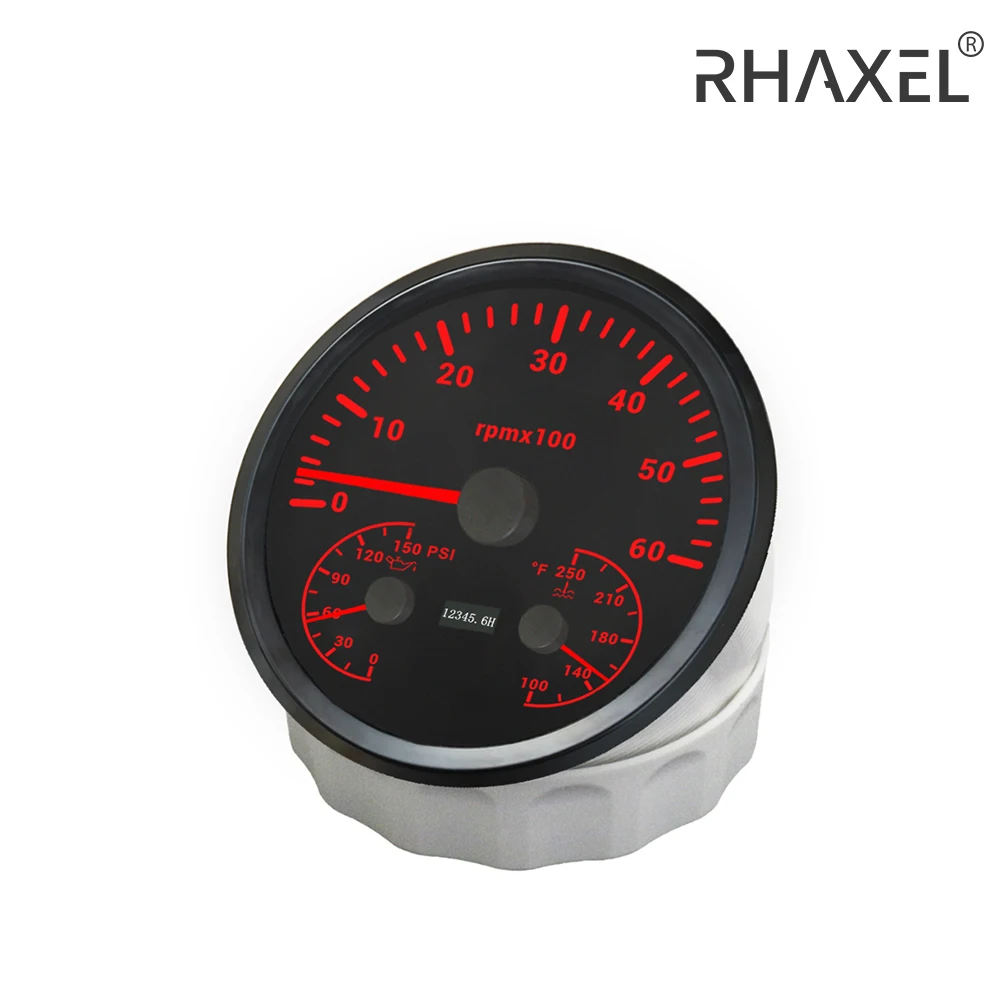 

RHAXEL 110mm Tachometer 6000RPM with Hour Meter Oil Pressure 0-150PSI Water Temp. 100-250℉ for Car RV Vessels with Backlight