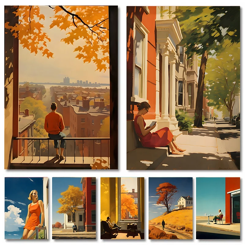 Edward Hopper City Poster Autumn Summer People Cityscapes Canvas Paintings Wall Art Picture for Living Room Home Decor Mural