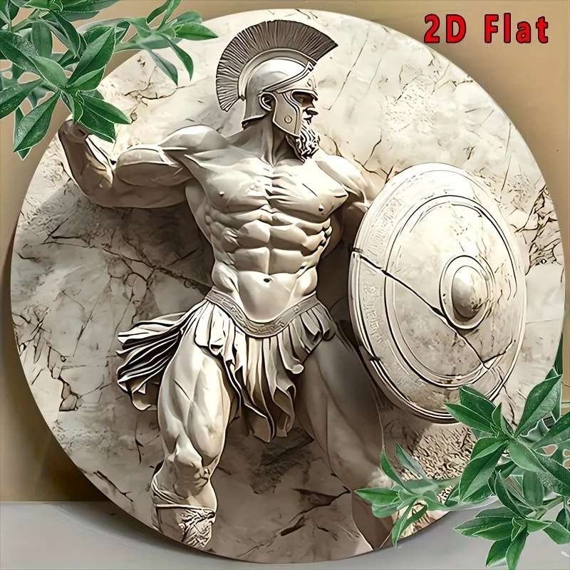Vintage Spartan Warrior Metal Wall Art 8x8 Round 2D Decor for Home Office