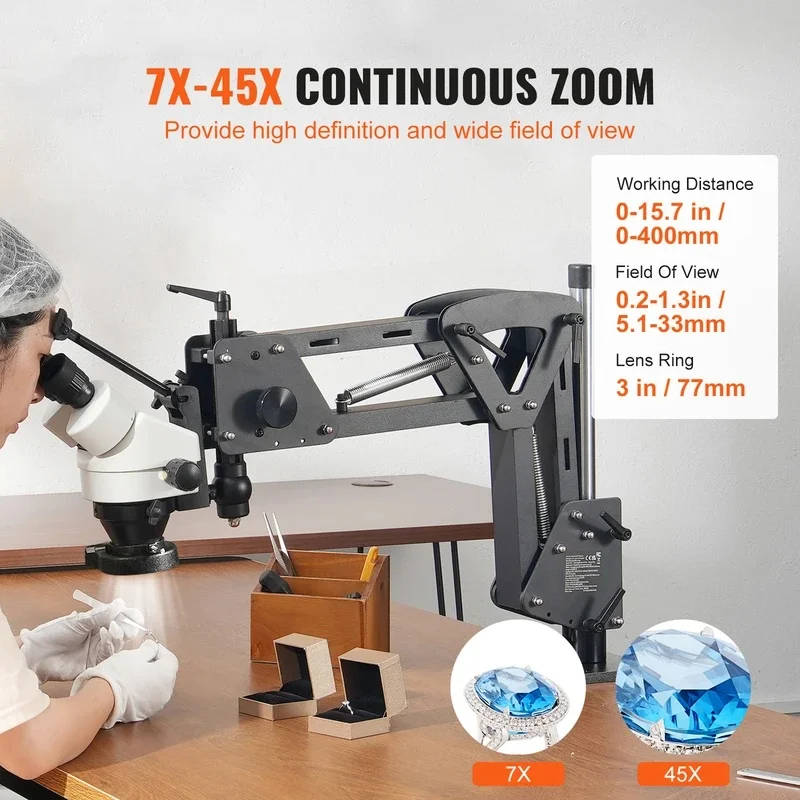 Multi-Directional Microscope Spring Bracket 7X-45X Magnification Jewelry Microscope Inlaid Stand Integrated LED Light