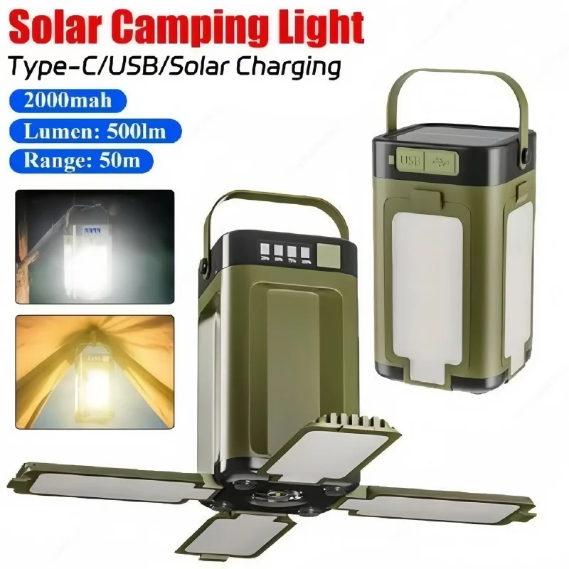 Portable Solar Tent Light Hanging Foldable Waterproof Rechargeable Camping Fishing Lantern For Outdoor Hiking Emergency Lighting