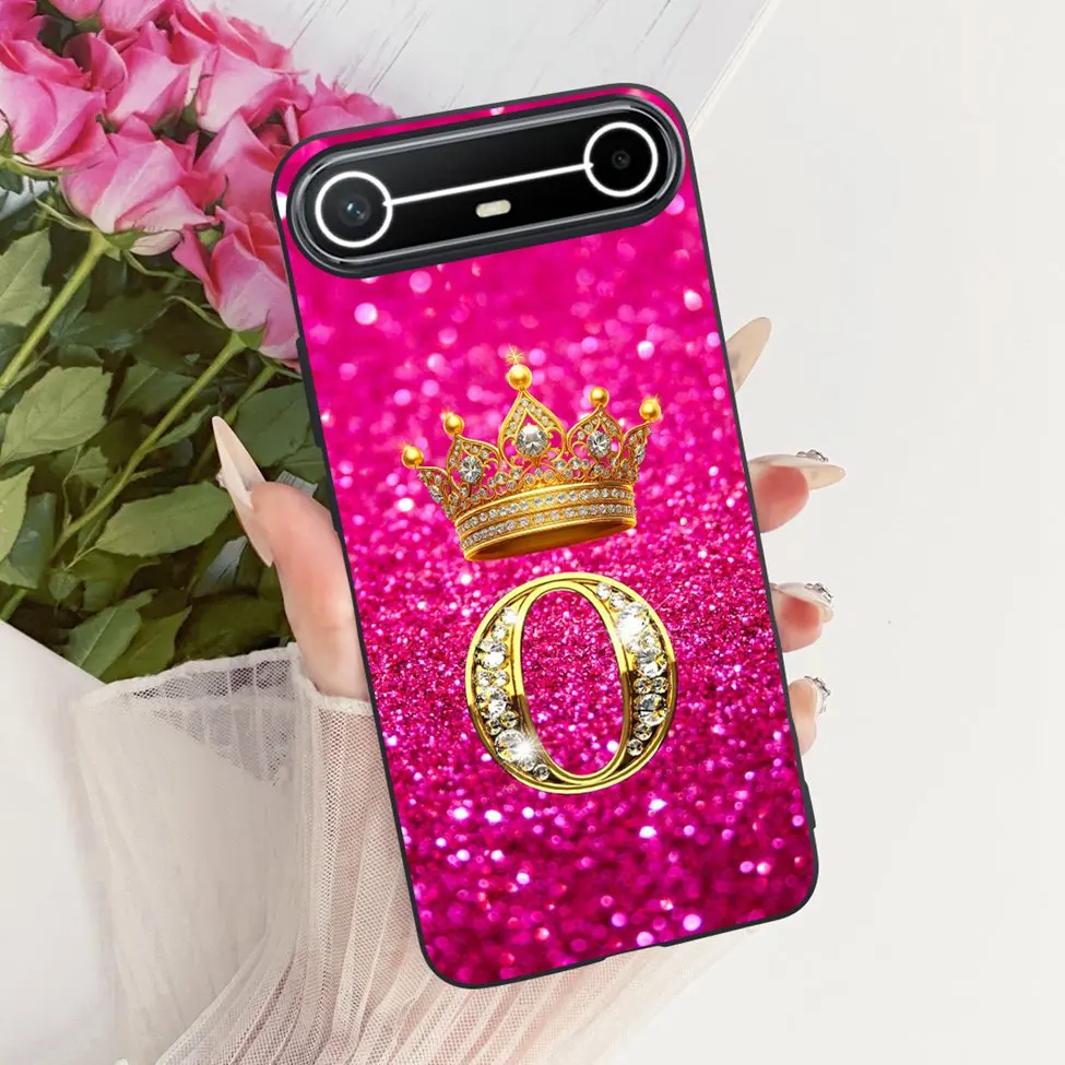 حافظة لهاتف Tecno KM9 لهاتف Tecno Pova غطاء نحيف من السيليكون فاخر على الموضة بحروف A-Z غلاف ناعم على شكل تاج رائع #4