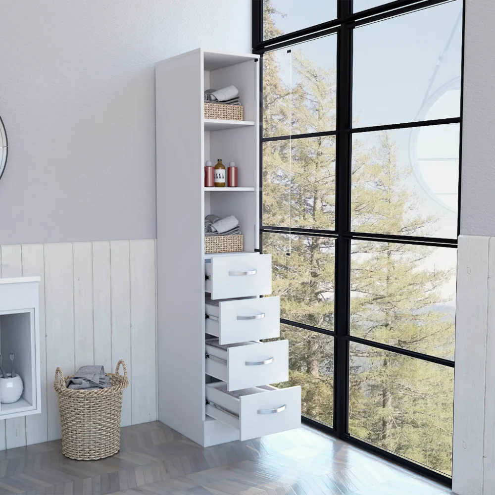 Linen Cabinet Artic Three Shelves Single Door White Finish