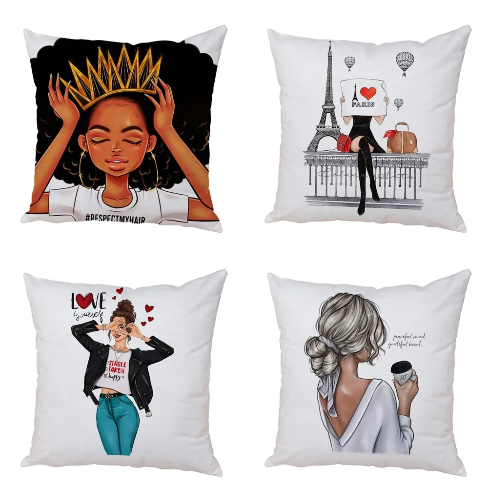 

Fashion Women Cushion Cover Decor Cartoon Super Mama Mom and Baby Pillowcase for Sofa Home Peach Skin Pillow Case 45x45cm