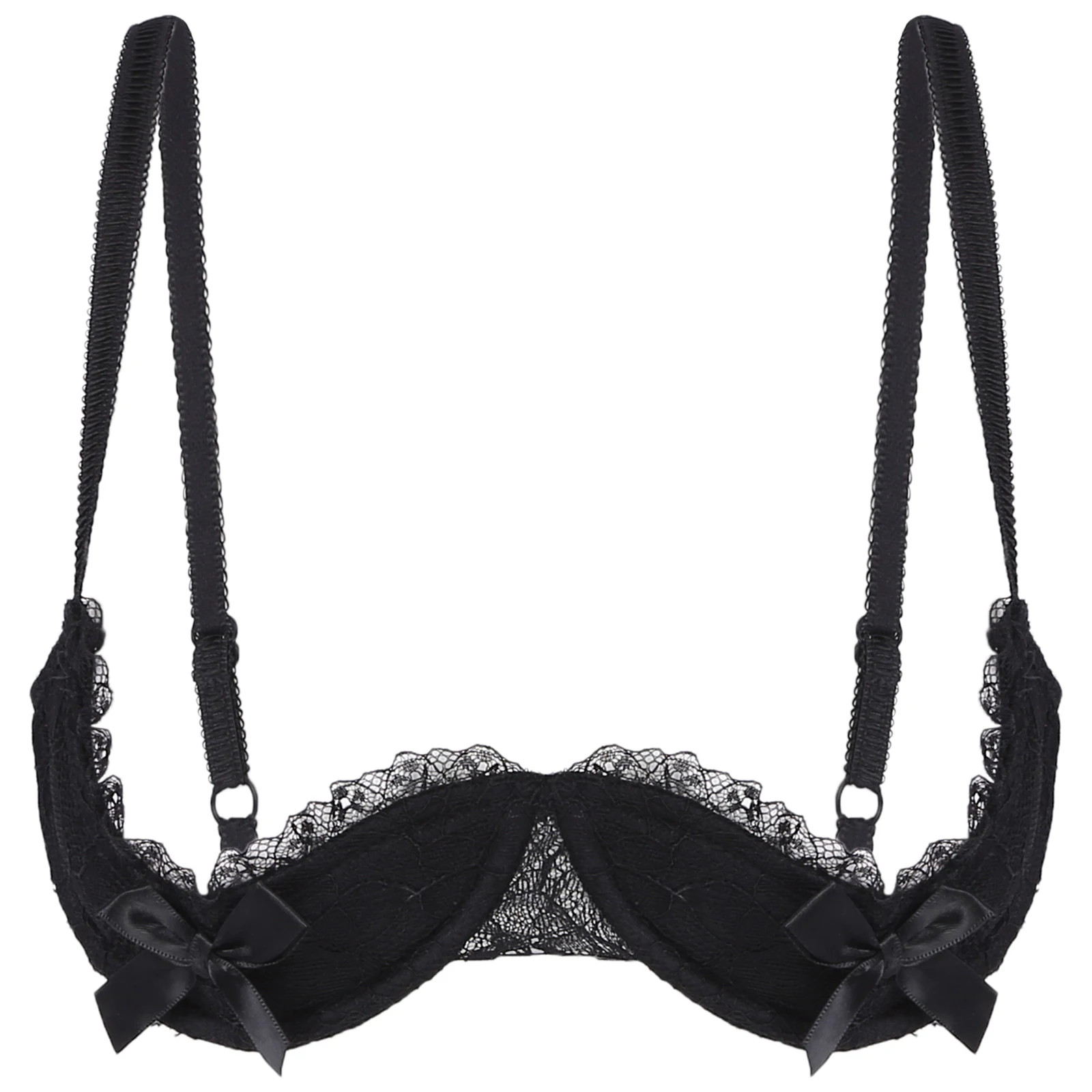 Women Sexy Open Nipple Lace Half Cups Bra Brassiere Push Up Padded Underwire Adjustable Strap Bowknot Underwear