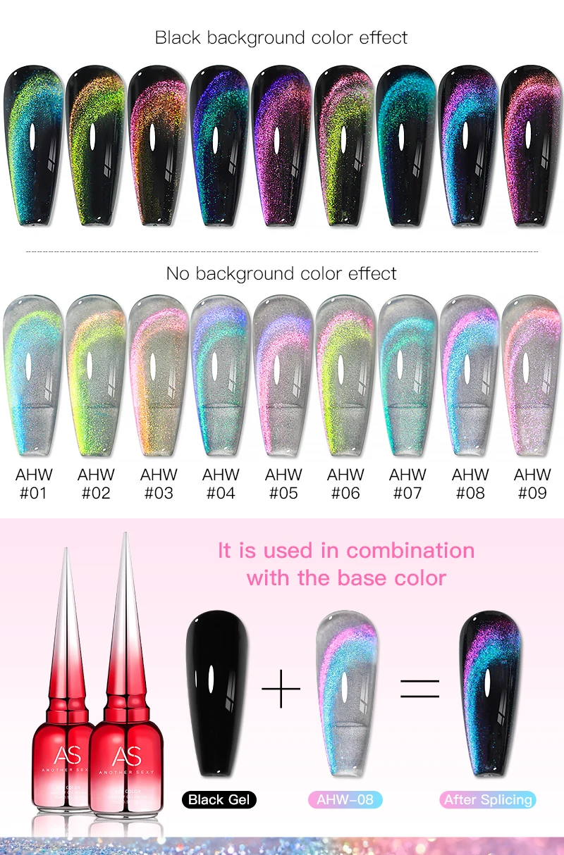 AS 15ML True Double Light Cat Magnetischer Gel-Nagellack 12D Sparkling Glitter Semi Permanent Soak Off Nail Art Lack Gel Need Black – Detail 2