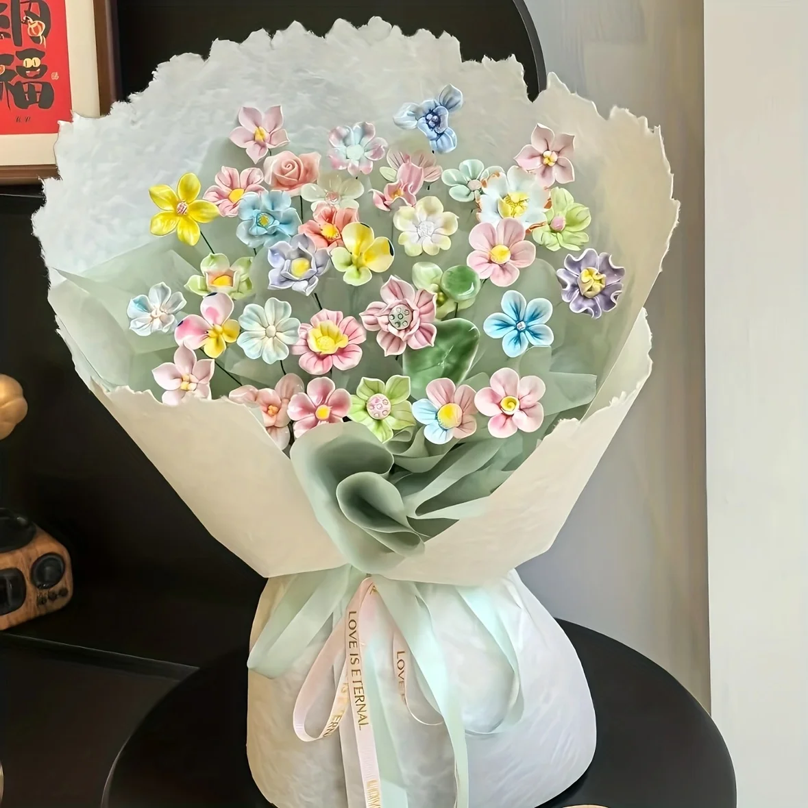 6 زهور سيراميك مصنوعة يدويًا لتزيين الأزهار هدية مثالية لعام جديد لحفلات الزفاف وعيد الحب ديكور منزلي داخلي/خارجي