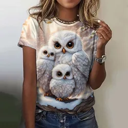 Funny Owl Print T Shirt 2024 Summer Vintage Unisex Ulzzang Oversized T-Shirt Y2k Tops Fashion Casual Harajuku Loose Clothing