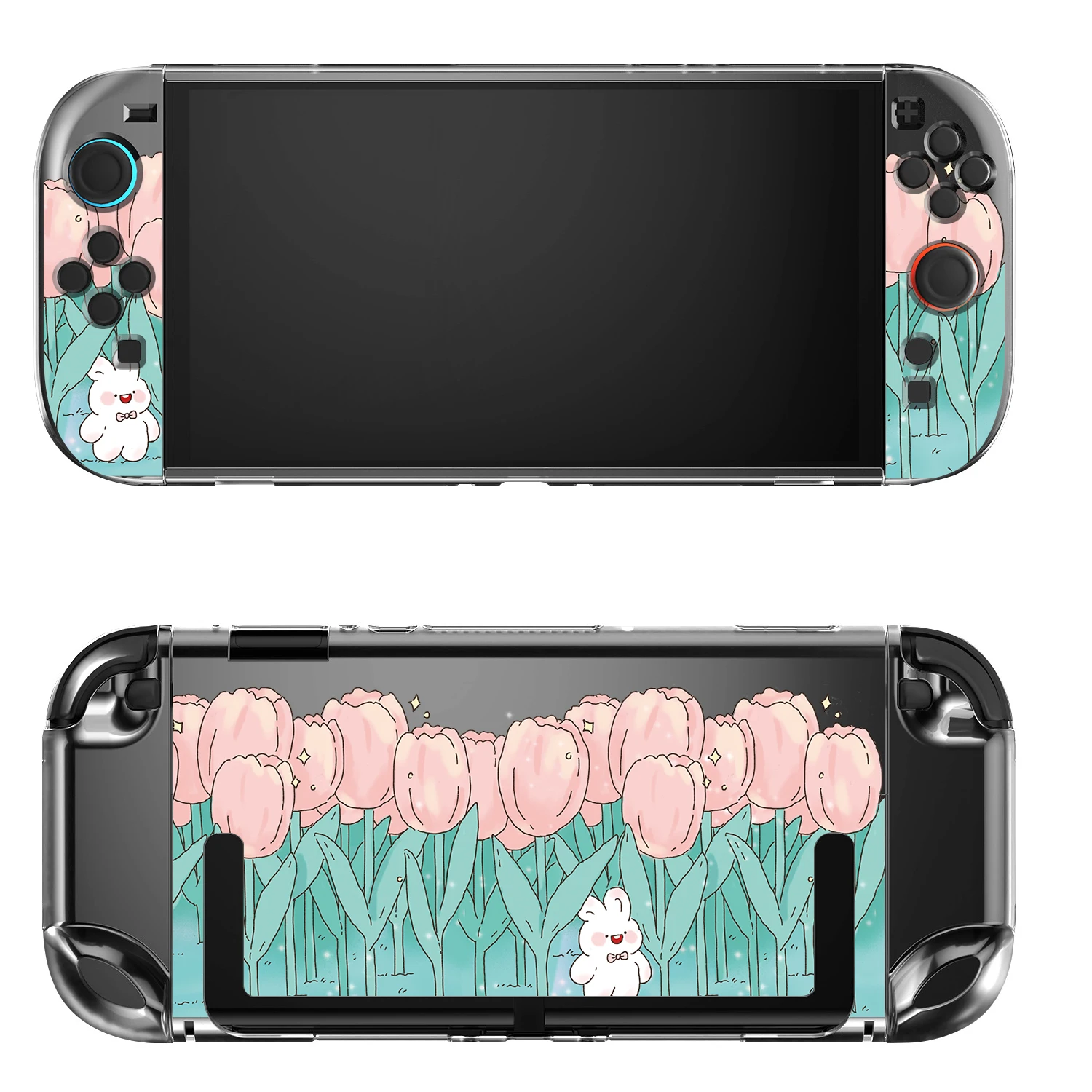 Case for Nintendo Switch 2 Funda Cover Shell Dockable Protective Kawaii Tulip Bunny TPU Switch 2 Accessories Controller JoyCon