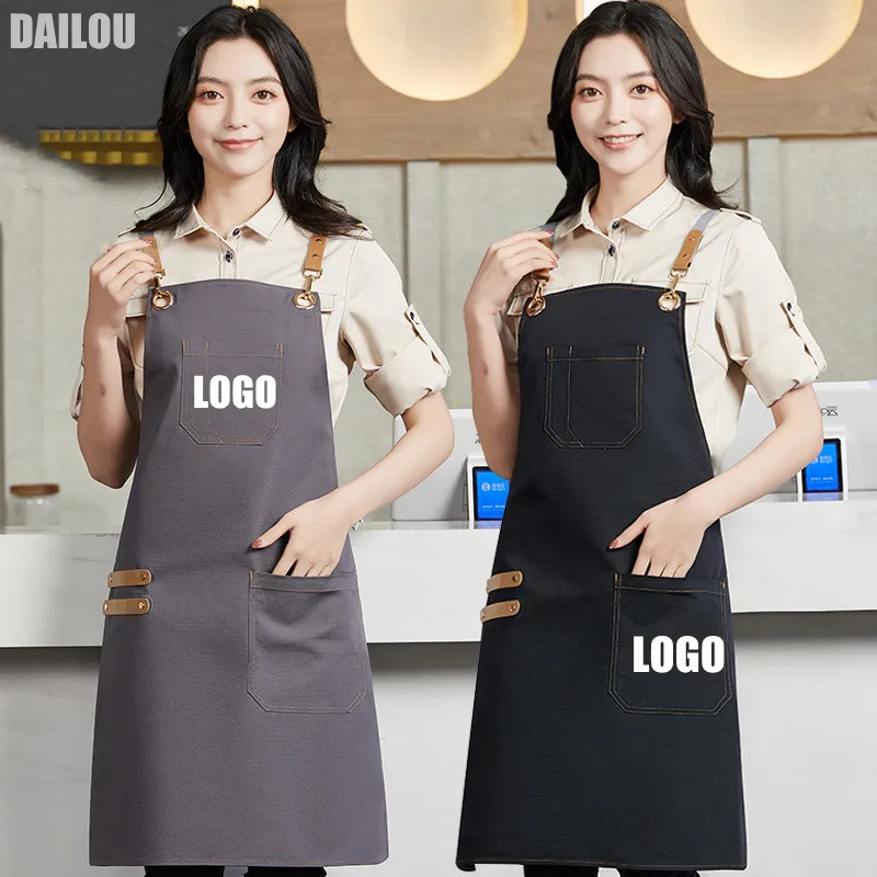 Apron Custom Logo Women's Men's Kitchen Apron Chef Work Barbecue Restaurant Bar Cafe Beauty Barber Pet Shop Studio Uniform