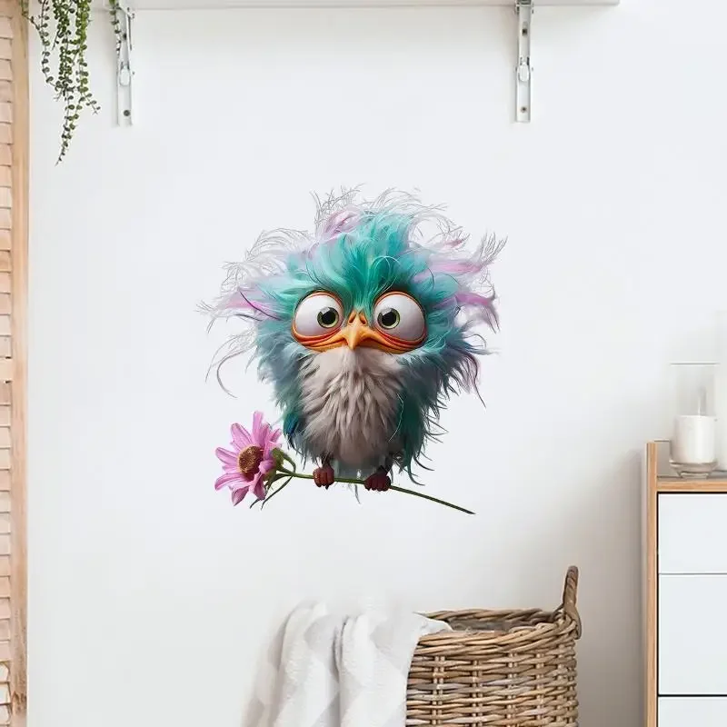 สติ๊กเกอร์ติดผนังห้องน้ำนกบ้าและตลกสติ๊กเกอร์ติดผนังตกแต่งตู้เย็นสติ๊กเกอร์รถผนังสดใสสำหรับบ้าน