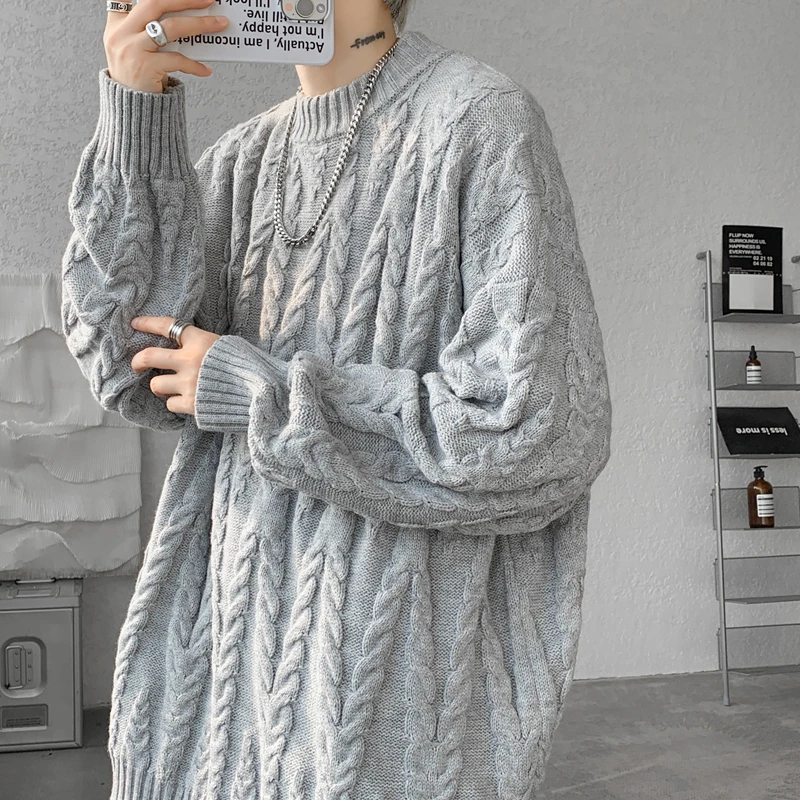 M-XXXXXXXXL Plus Size Mens Jumpers Crew Neck Loose Fit Heavy Knitted Soft Winter Pullover Sweaters Plain Color Long Sleeve Top