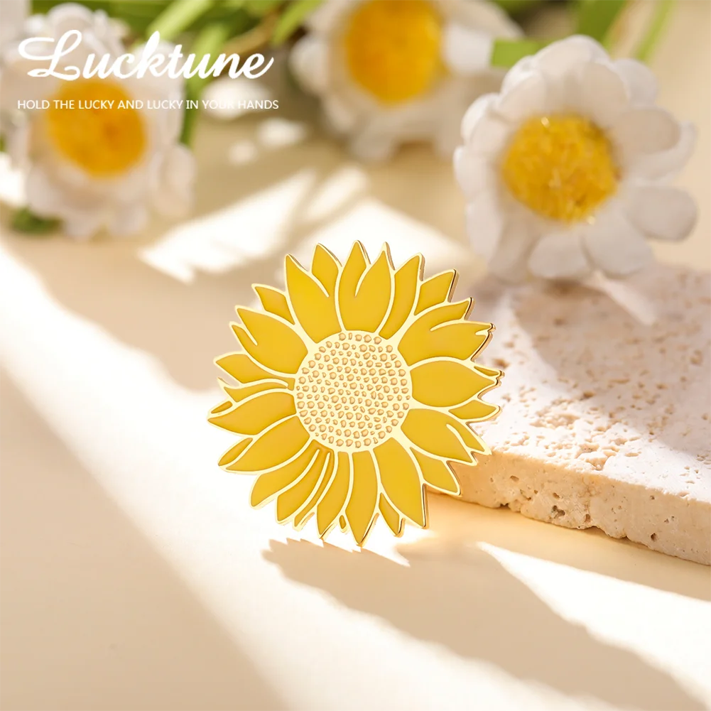 Lucktune النفط بالتنقيط عباد الشمس بروش الفولاذ المقاوم للصدأ المرأة دبابيس دبابيس معدنية للرجال قميص شارات موضة التلبيب دبابيس مجوهرات #2