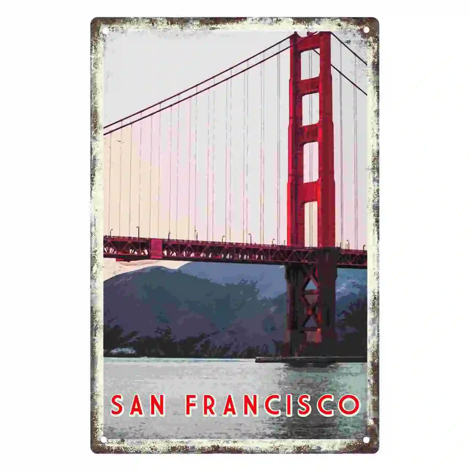 2D FLAT 1pc San Francisco Golden Gate Bridge Vintage Poster Wall Art Decoration for Home Cafe Garage Bedroom Porch And Garden
