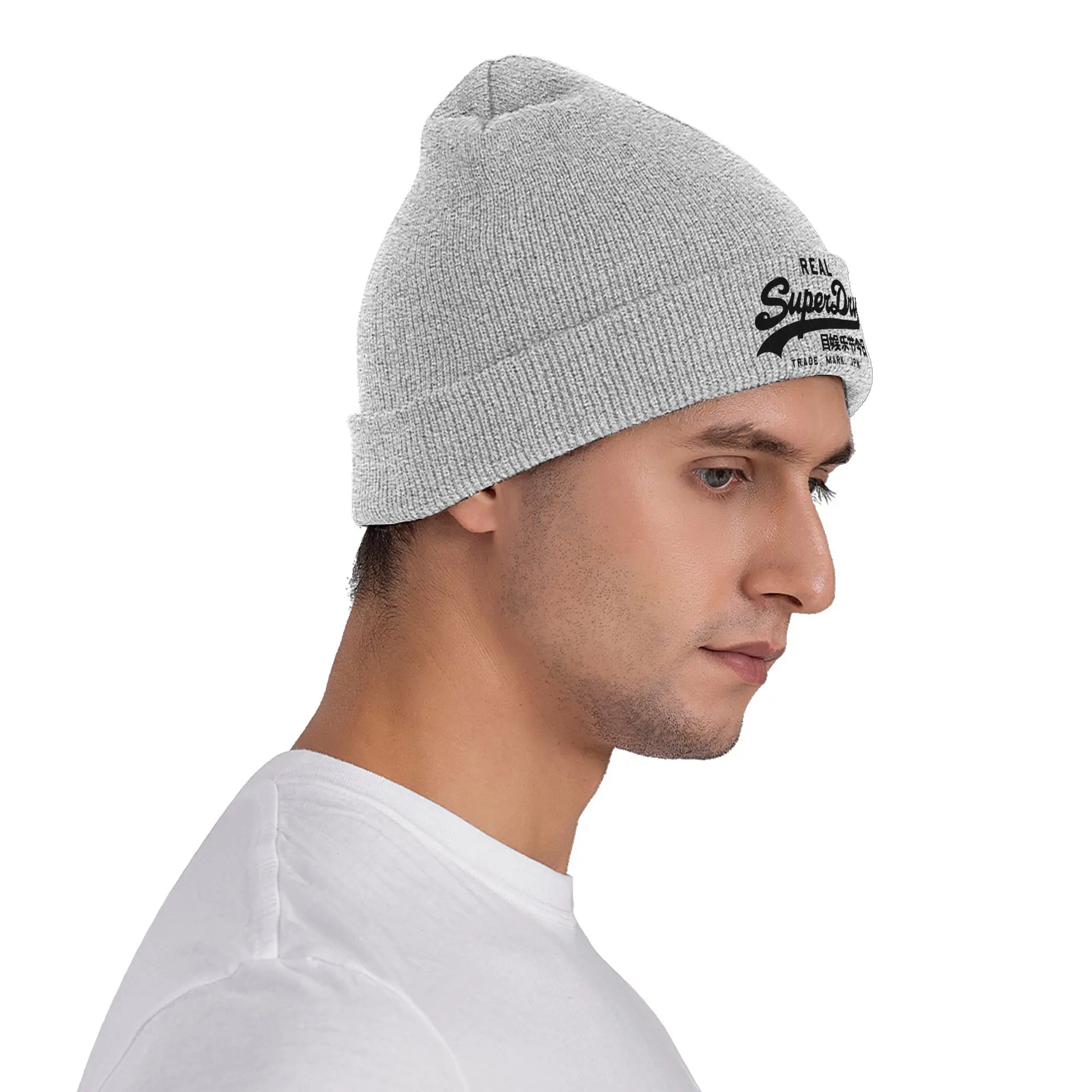 Superdry Real Merch Winter Knit Cuff Beanie For Men Women Letter Printed Skull Knitted Hat Cap Bonnet Knit Hat
