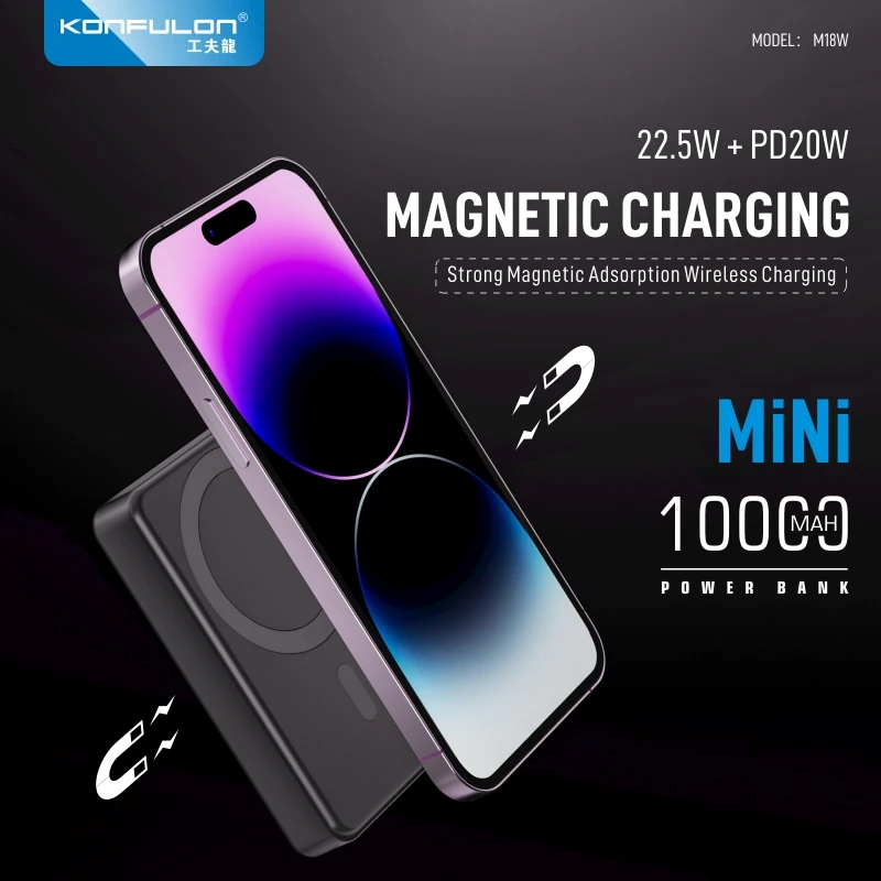 10000mAh Wireless Magnetic Power Bank 15W Wireless Charging Fast Charging Outdoor Spare Auxiliary External Battery For iphone