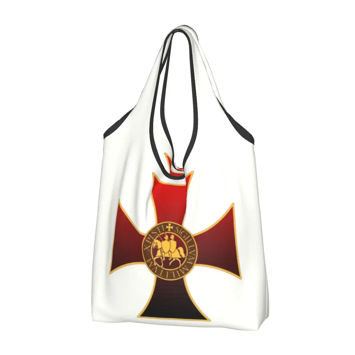 Custom Knights Templar Seal Cross Shopping Bag Women Portable Large Capacity Grocery Crusader Shopper Tote Bags