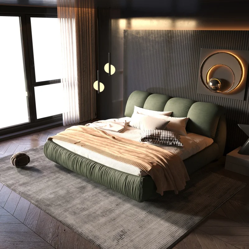 *#M King Size Luxury Upholstered Platform Bed With Oversized Padded Backrest And Solid Wood Frame
