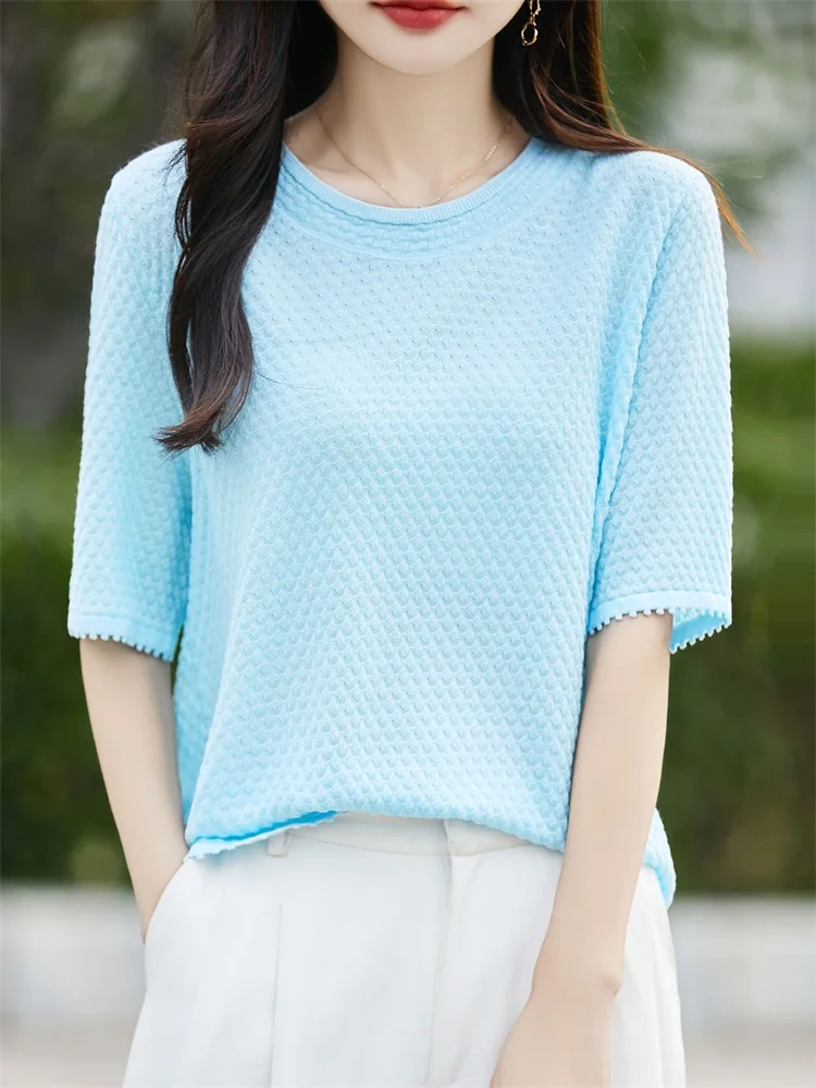 

New Summer Short Sleeve T-Shirt O-Neck Solid color T-Shirt Women's High Grade T-Shirt Fashion Comfortable Leisure T-Shirt Tops