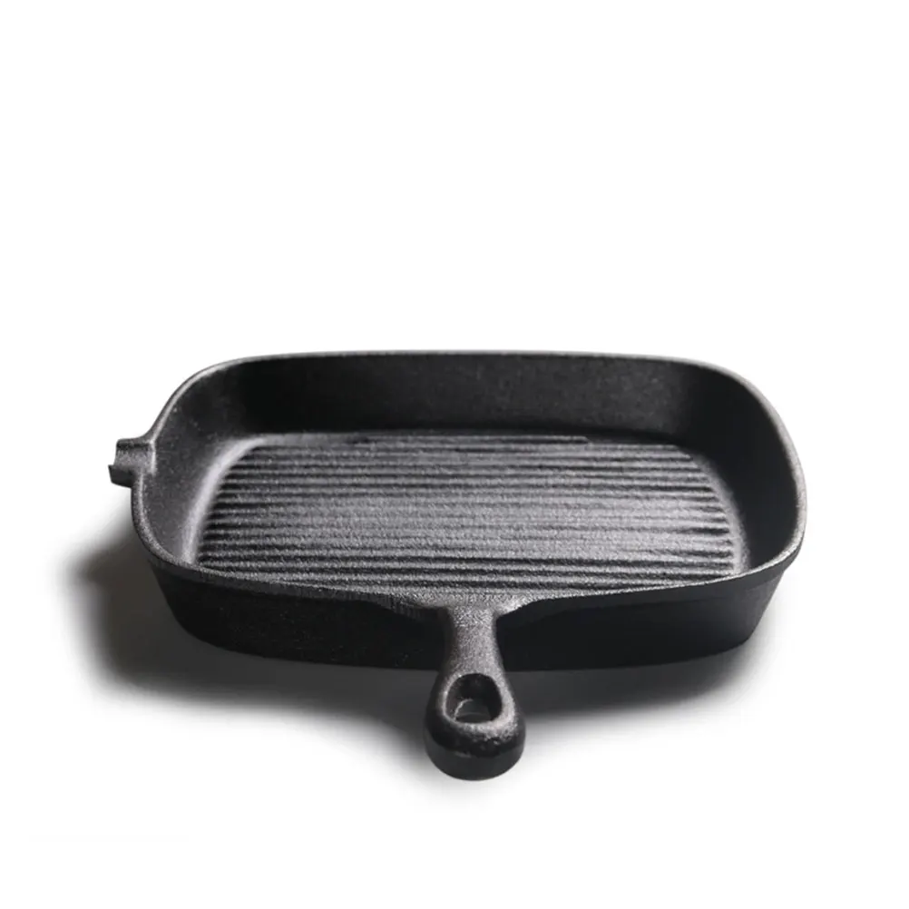 

1 pc Steak Frying Pan Square Uncoated Cast Iron Skillet Non-stick Flat Base High Heat Resistant Outdoor Camping for Home