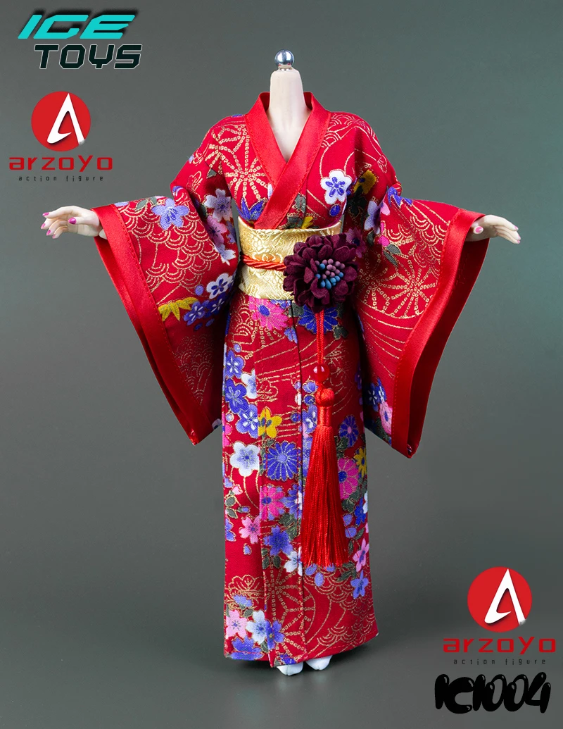 رداء حمام من ICE TOYS IC1004 للنساء طراز 1/6 مطبوع عليه كيمونو رداء حمام ملابس الجندي مقاس 12 بوصة دمى على شكل جسم