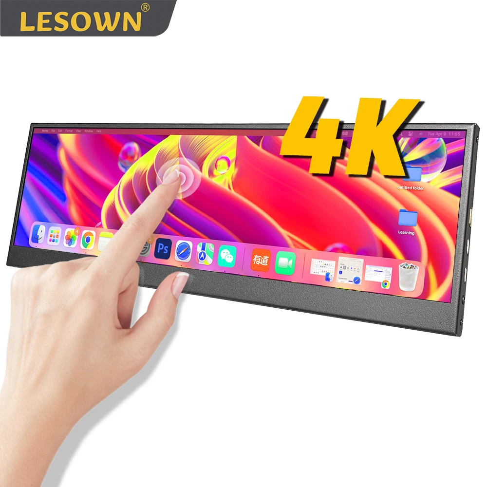 

LESOWN Ultrawide Portable Monitor 4K 14.1 inch USB C Strip Bar Touch Screen 3840x1100 IPS Secondary Monitor for Laptop PC