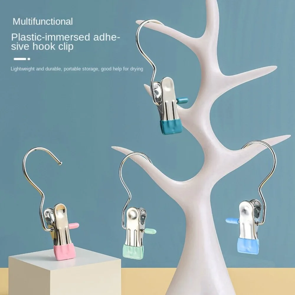 

5pcs Stainless Steel Clothes Drying Clips Portable Antislip Windproof Clothes Clips Traceless with Hook Hangers Clip Home