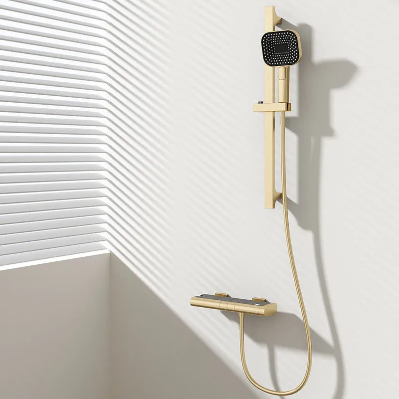 

Матовое золото, набор смесителей для душа в ванной комнате, розовое золото, смеситель для ванной комнаты, настенный твердый латунный термостатический набор для душа для ванны
