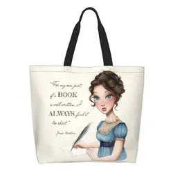 Custom Jane Austen Writing Book Canvas Shopping Bags donna riutilizzabile grande capacità generi alimentari Writer Novel Shopper Tote Bags