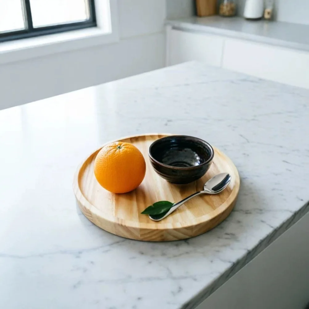 Pine Wood Round Tray for Serving Beverages Snacks and Sweets with Organic Texture Smooth and Balanced Proportions