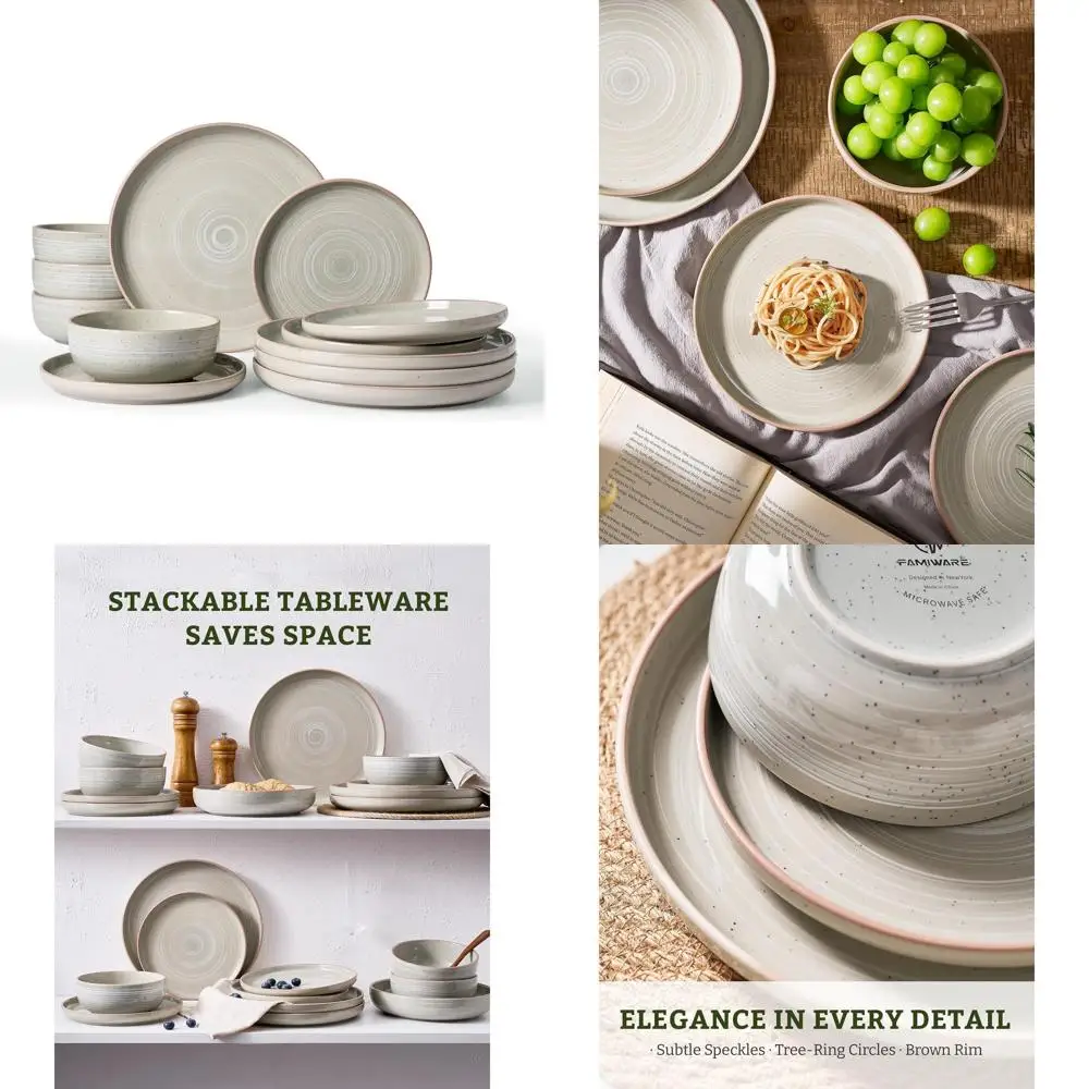 

Matcha Green 4-Piece & 12-Piece Dinnerware Sets - Microwave & Dishwasher Safe Plates and Bowls