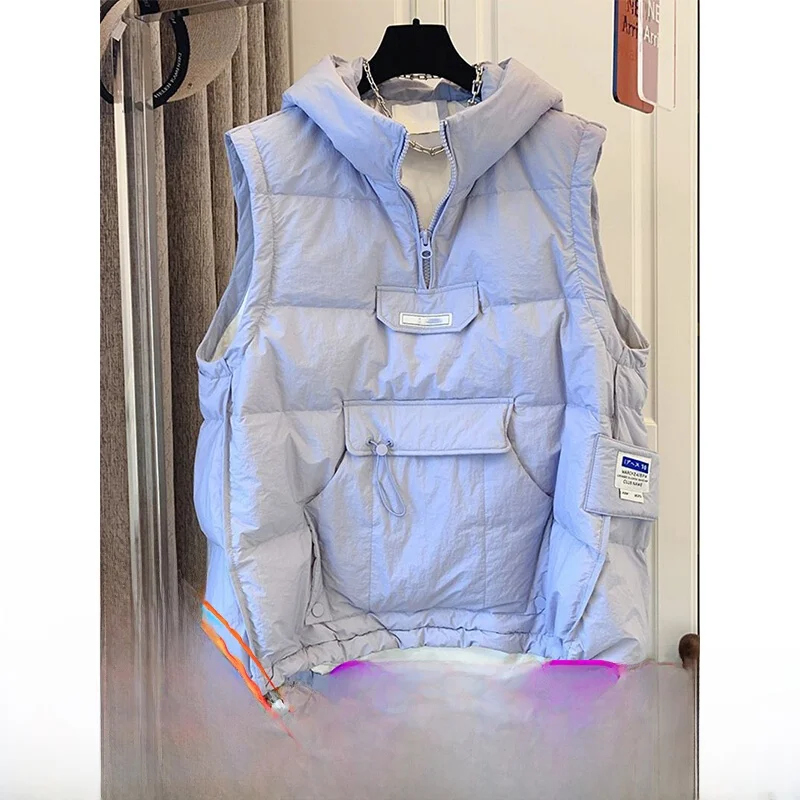 Large Size 300 Pounds Sleeveless Hooded down Vest Women's Autumn Winter Outerwear Fleece Lined Warm Cotton Jacket Zipper Closure