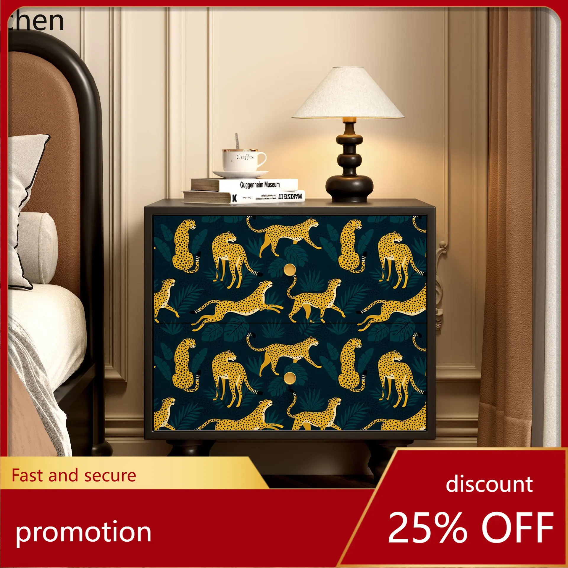 

LXC Solid Wood Vintage Storage Cabinet Abstract Art Bedroom Bedside Cabinet Living Room Drawer Cabinet