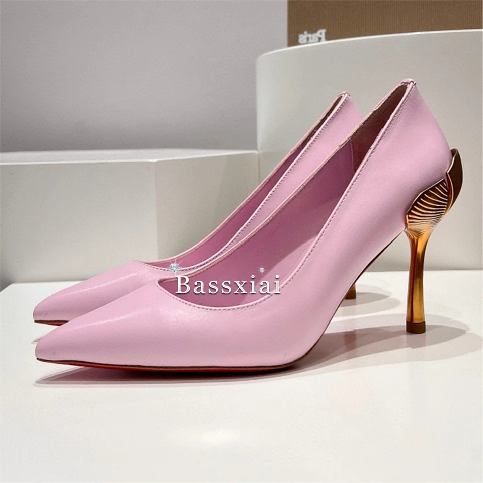 Genuine Leather Pointed Toe Women Pumps Individual Strange Heel Slim Dress Shoes For Girls Spring Autumn