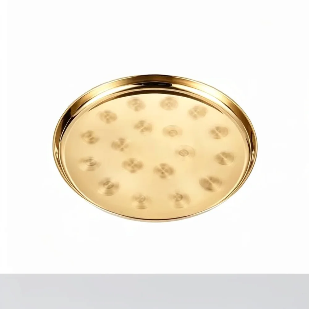 Modern Stainless Steel Round Serving Tray Shallow Flat Dish Plate For BBQ Fruit Kitchen Dining Tableware