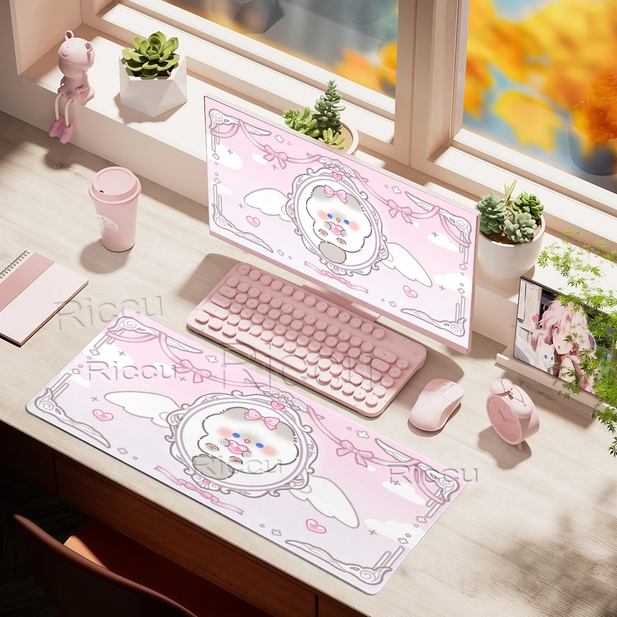 Cartoon Pink Kawaii Kitten Office Desk Mat Computer Keyborad Professional Pads Oversized Rubber Playmat Cute Style Design Carpet