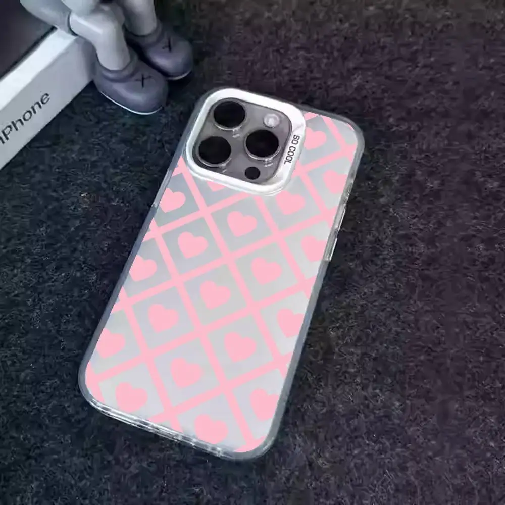 1pc rosa coração caso de telefone laser imd cor prata escudo para iphone 17 16 15 14 13 12 11 ar pro max plus