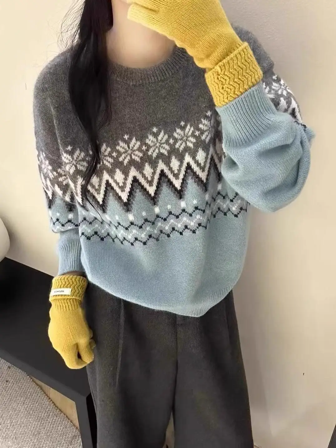 

Winter New Casual Faionable Women's Knitted Sweater Overhead Wool Blend Long Sve round Ne Warm Thiened Color Blo Top