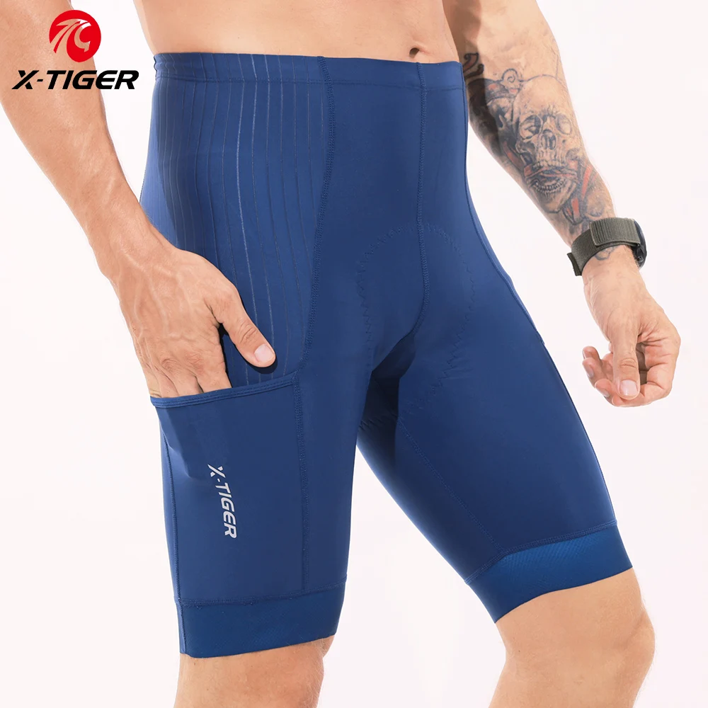 

X-TIGER Pro Cycling Shorts MTB Road Men Bike Short Men's Sponge Cushion Blue Lycra Summer Clothing Long Distance Shorts Riding